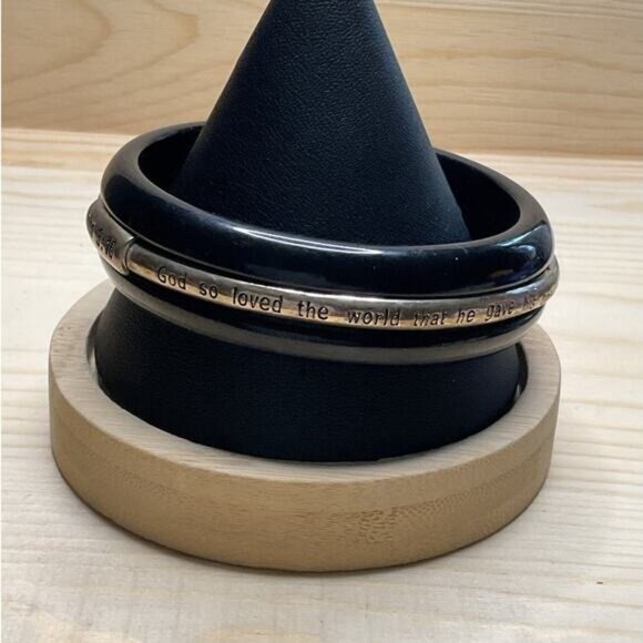 Metal C-Ring, Black with Stainless Steel Band John 3:16 Religious Engraving - Picture 2 of 6